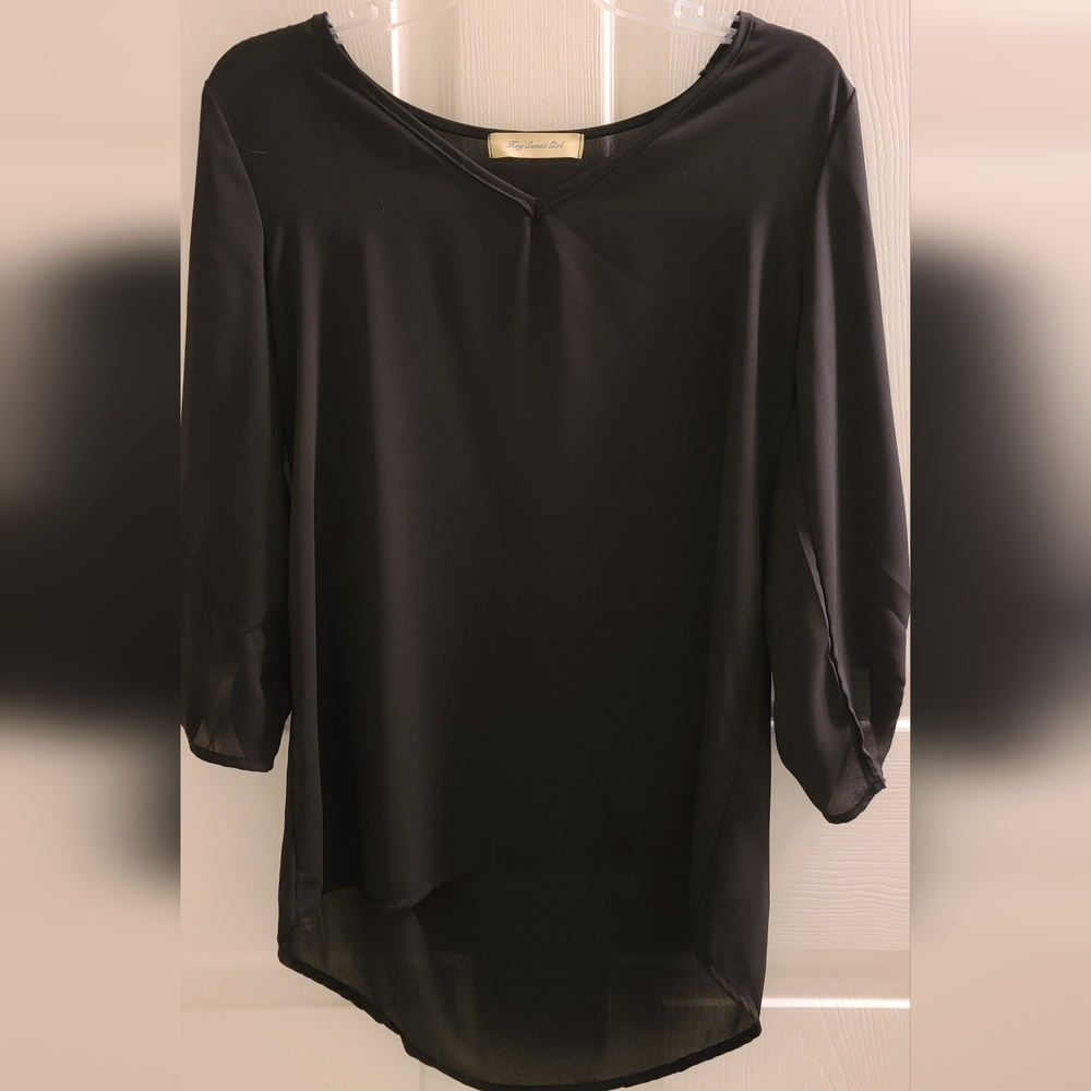 Hey Sweet Girl Black Sheer Long Sleeve Blouse Women
